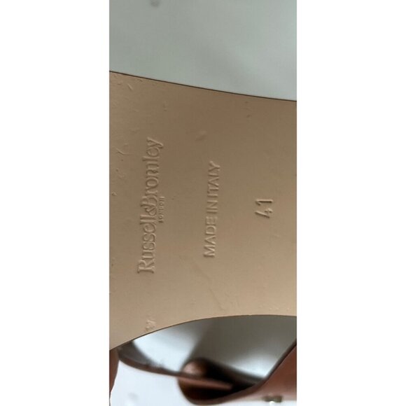 Russell Bromley London Ankle Sandals Brown Leather Gold Coin Greek Style - Picture 11 of 13